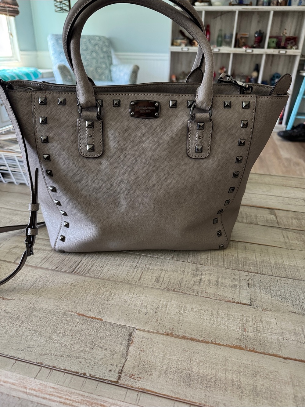 Michael Kors GrayStudded Saffiano Tote Bag